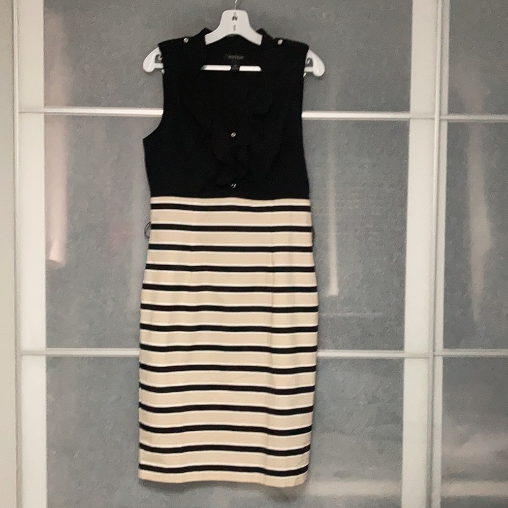 WHBM, sleeveless Office Dress, size 10, black/tan